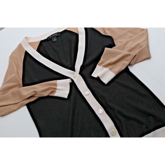St. John Colorblock Wool Blend Button Down Cardigan Sweater Size S Classic - Picture 2 of 15